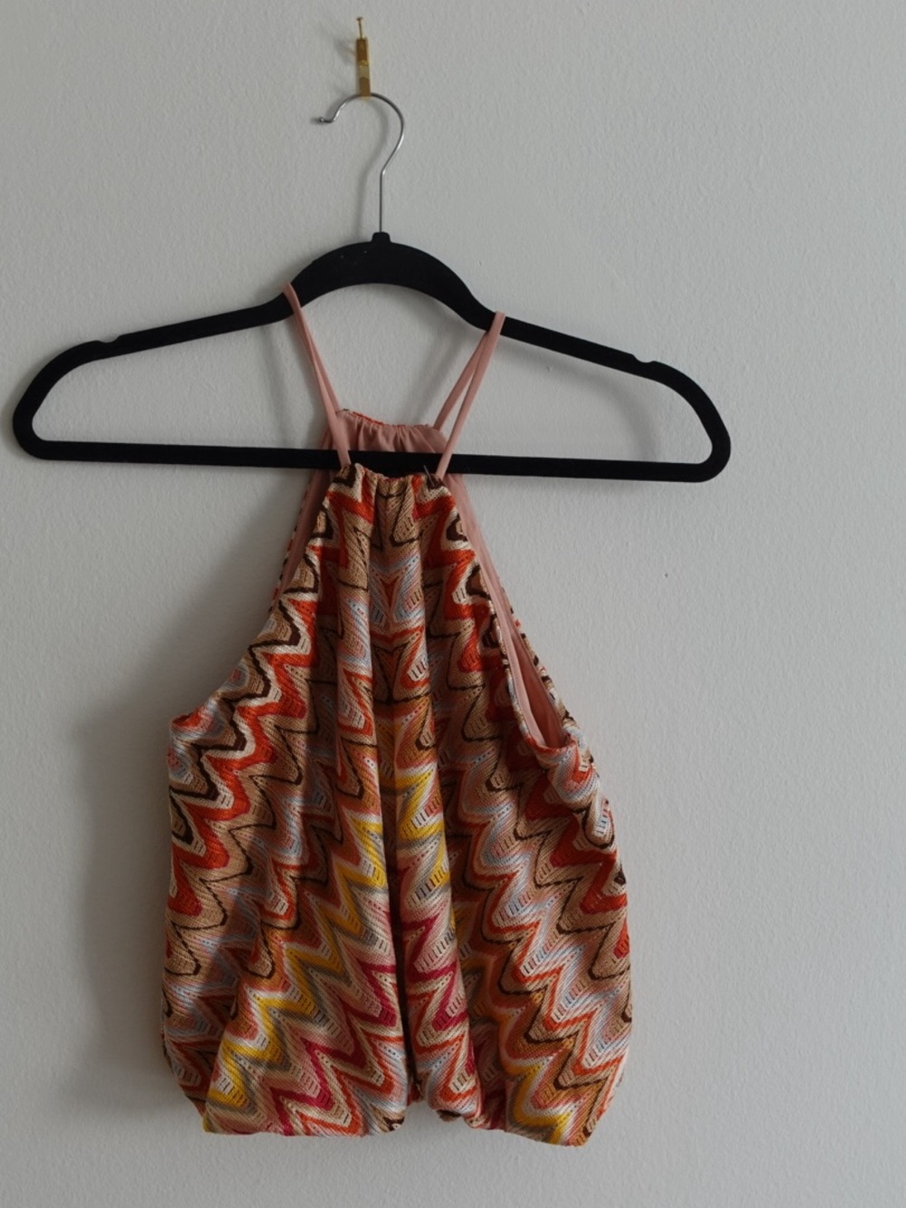 Express Pink Multicolor Zigzag Halter Crop Top